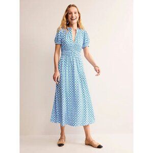 Boden Sky Blue & White Geometric Midi Dress